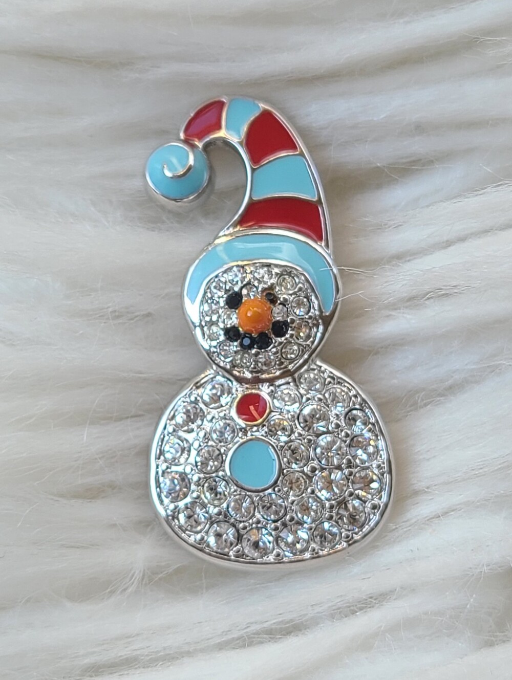 Swarovski Blue & Red Crystal Snowman Brooch- Excellent Condition